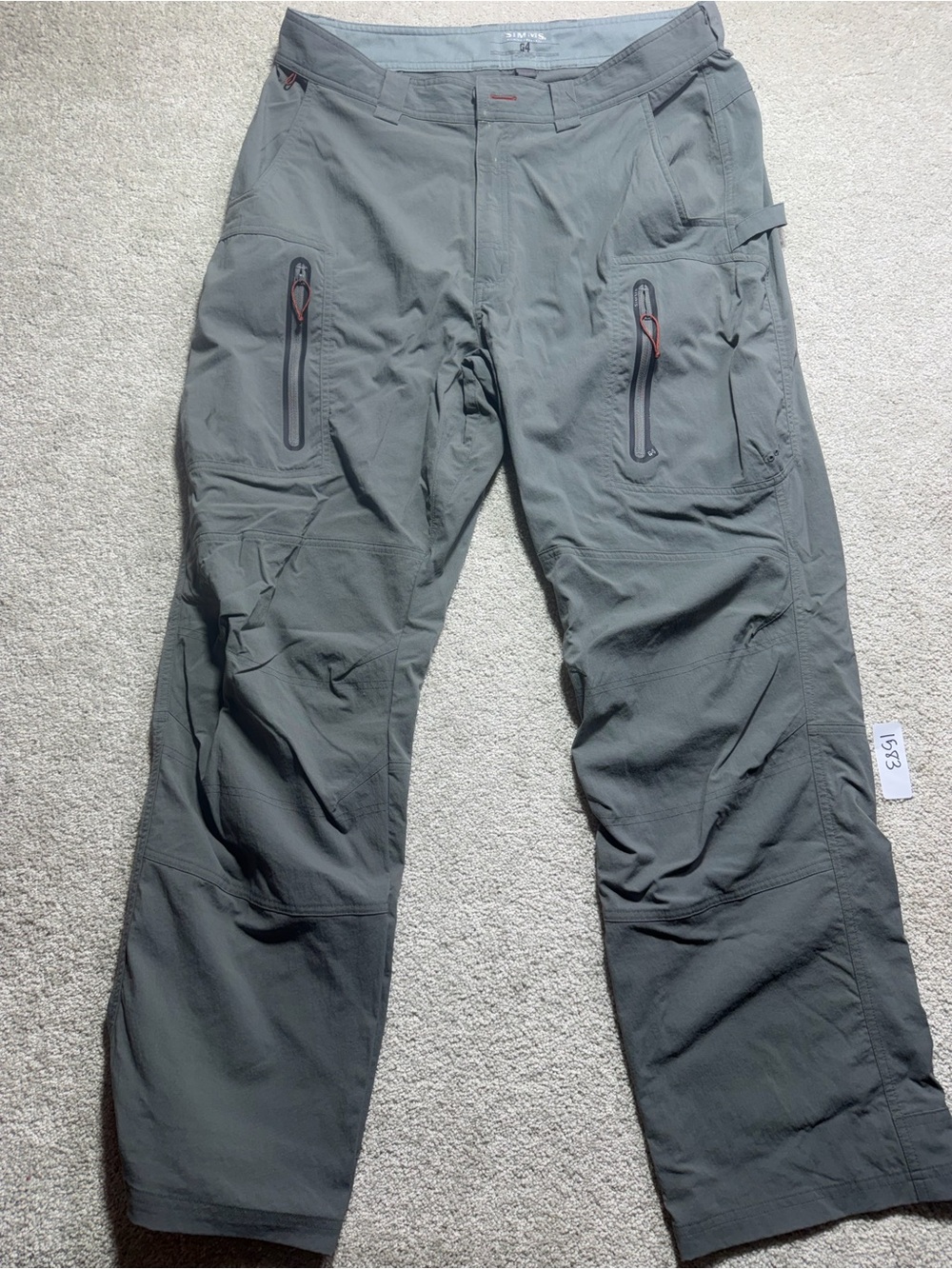 SIMMS Men’s Fishing G4 Pants 36/32 Green Cargo  Outdoor Nylon Articulated Knee